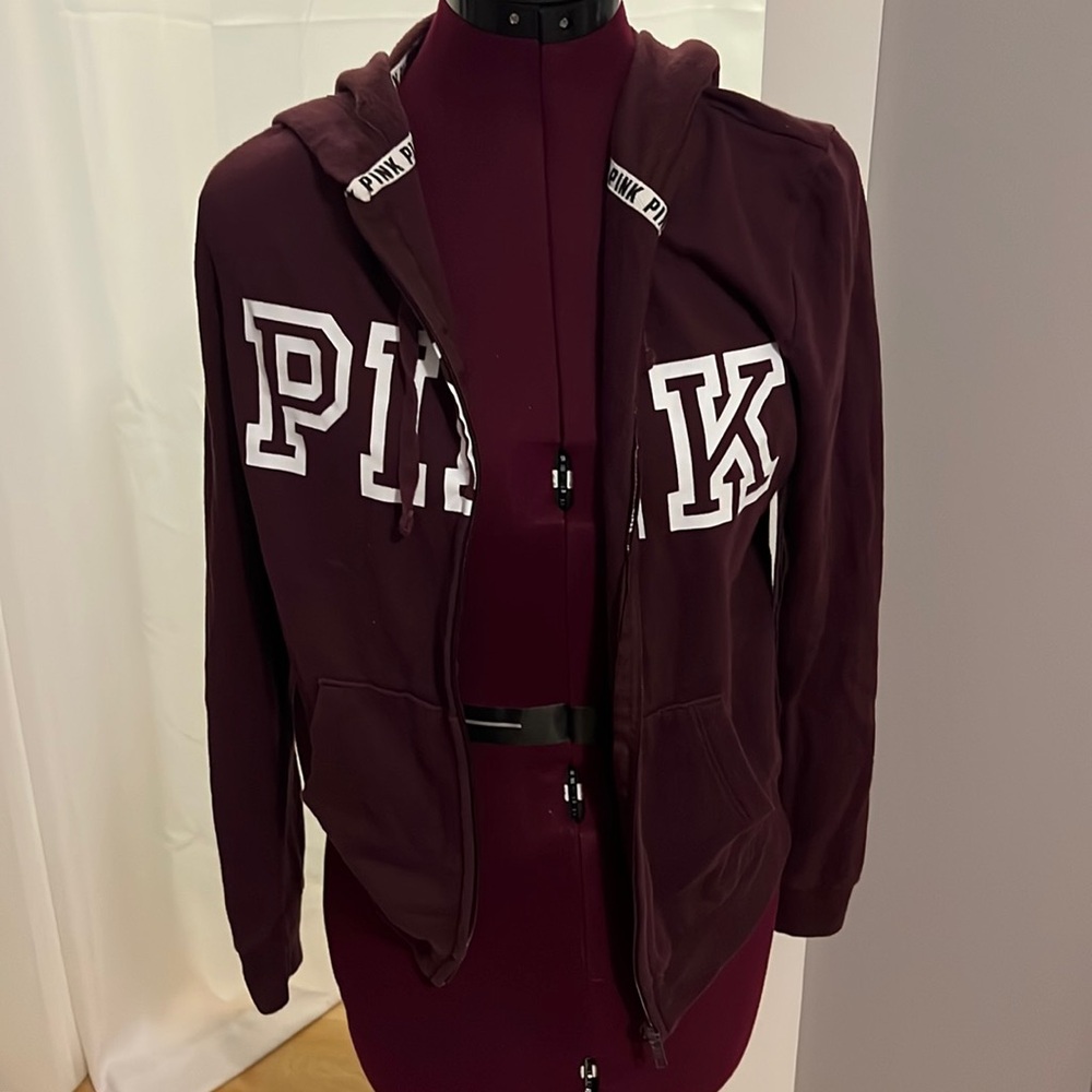 Maroon PINK Victoria’s Secret Lightweight Zip-up Hoodie, Juniors S - Picture 2 of 4